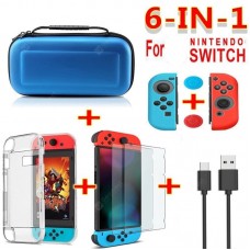 6 In 1 Game Accessory Set Black Red Blue For Nintend Switch Travel Carrying Bag Screen Protector Case Charging Cable