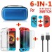 6 In 1 Game Accessory Set Black Red Blue For Nintend Switch Travel Carrying Bag Screen Protector Case Charging Cable