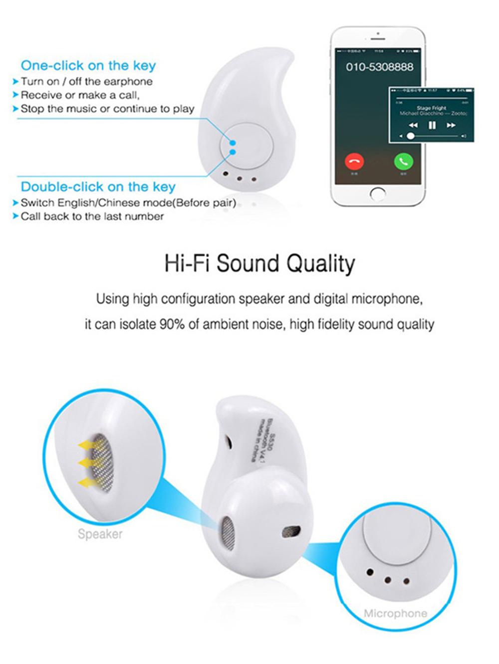 Cwxuan 2PCS Mini Wireless in-Ear Earbuds Bluetooth Earphone Headset with Mic