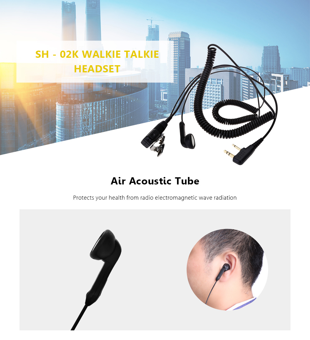 SH - 02K Air Acoustic Tube Mic Walkie Talkie Headset- Black Y plug  2.5mm