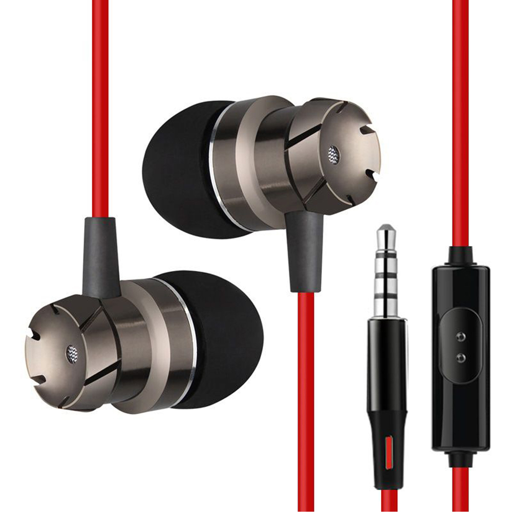 J01 Metal Turbine In-ear Subwoofer Earphone Wired Earbuds with Mic - Black