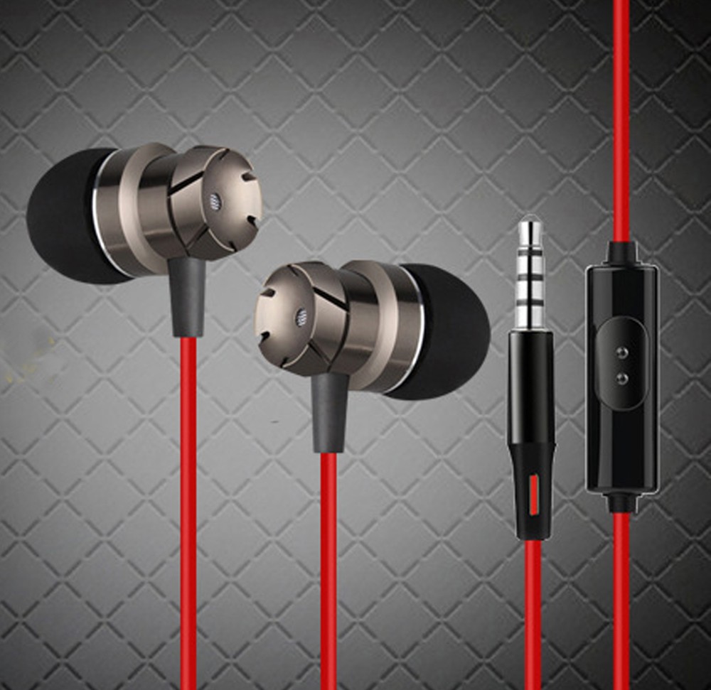 J01 Metal Turbine In-ear Subwoofer Earphone Wired Earbuds with Mic - Black