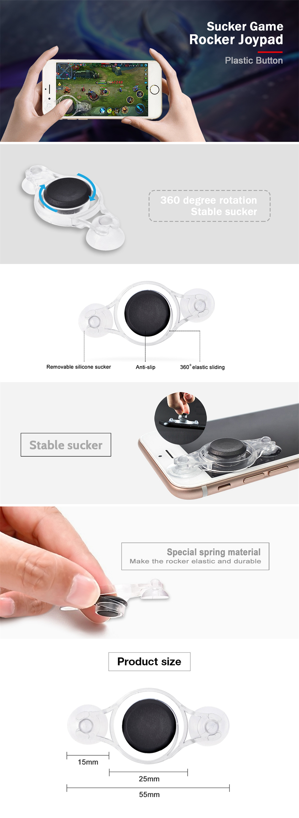 Mobile Gamepad stable sucker Shooting joystick Button for PUGB - 2PCS - Transparent